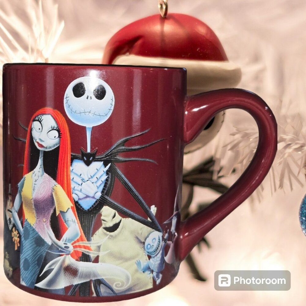 Disney Nightmare Before Christmas Characters Coffee Mug 14 oz Burgundy Ceramic